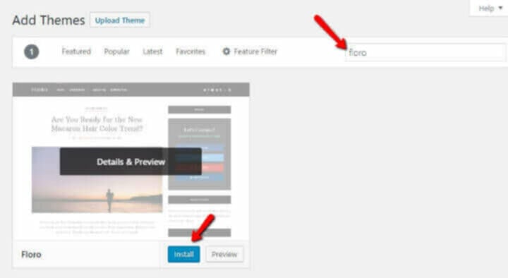 Install WP theme for new blog
