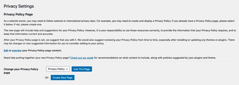 privacy settings when creating a website