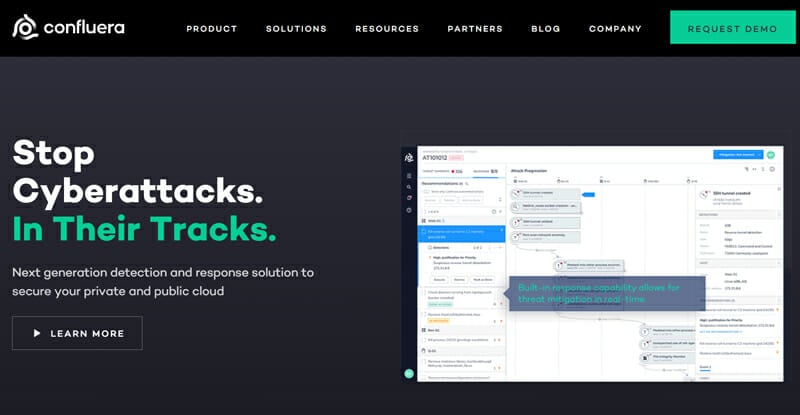 Confluera is a website example for cyber security companies