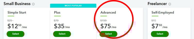QuickBooks Advanced Online Plan for Fast Growing Businesses.