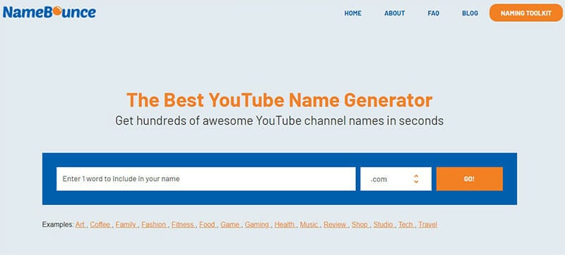 NameBounce is the Best Free YouTube Channel Name Generator with Quality Suggestions