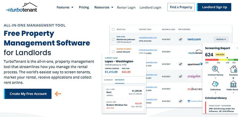 TurboTenant is the Best free property management software for tenant screening