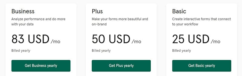 TypeForm Pricing Plan