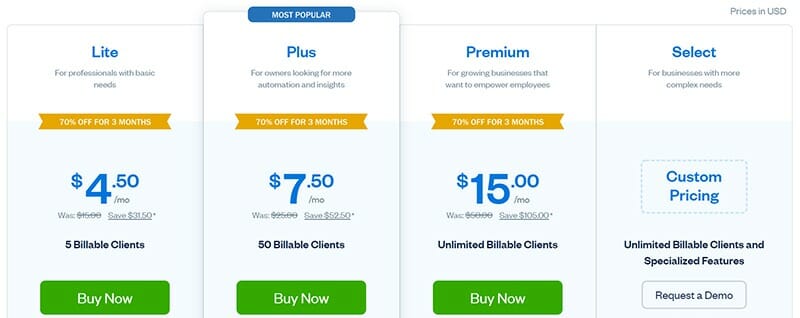 FreshBooks - Pricing Plan