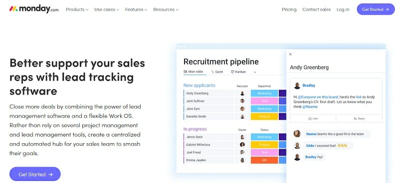 Monday.com - Lead Management - Better support your sales reps with lead tracking software