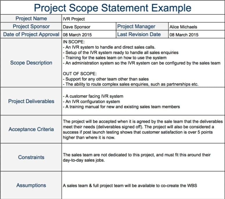 Project Scope Statement Example