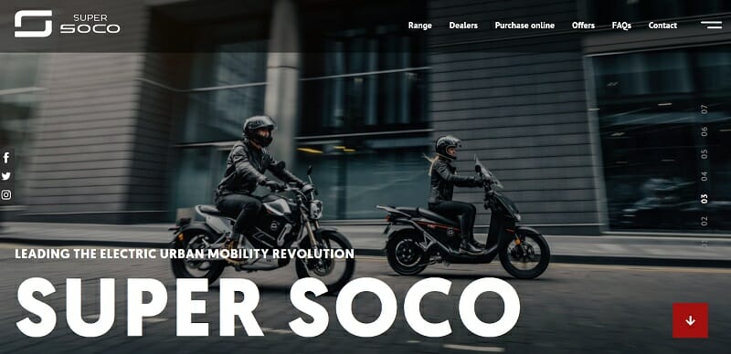 Super Soco is one of the best brochure website examples