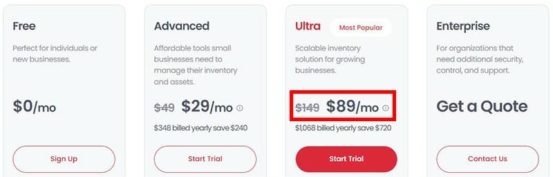 Sortly Ultra Pricing Plan
