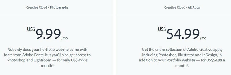 Adobe Portfolio- Pricing Plan