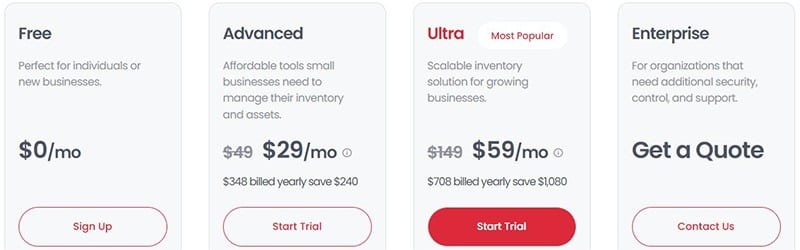 Sortly- Pricing Plan