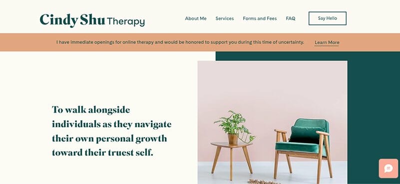14. Cindy Shu Therapy - Therapist Website Example