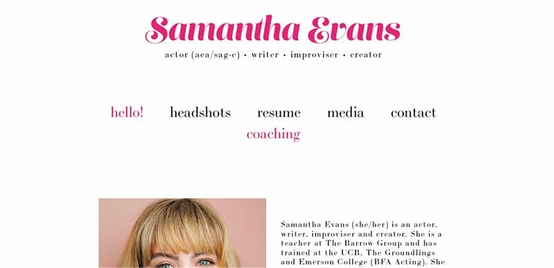 16. Samantha Evans - Actor Website Example