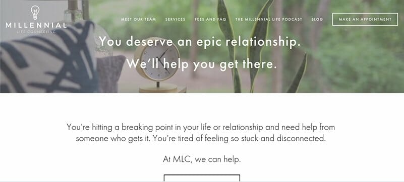 17. Millennia Life Counseling - Therapist Website Example