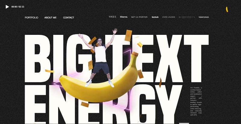 19. Freddie Braun - Writer Website example