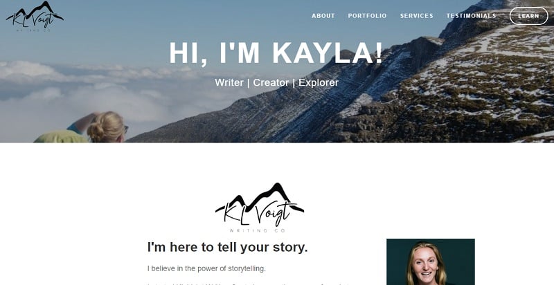 20. Kayla Voigt - Writer Website example