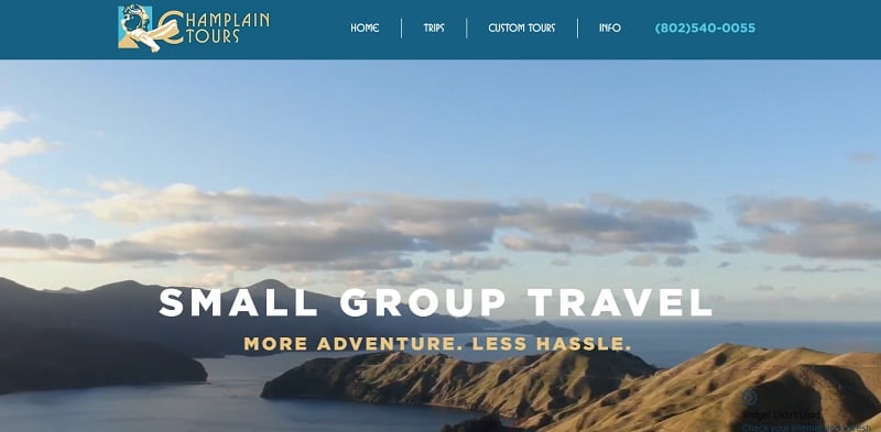 4. Champlain Tours - Travel Website example