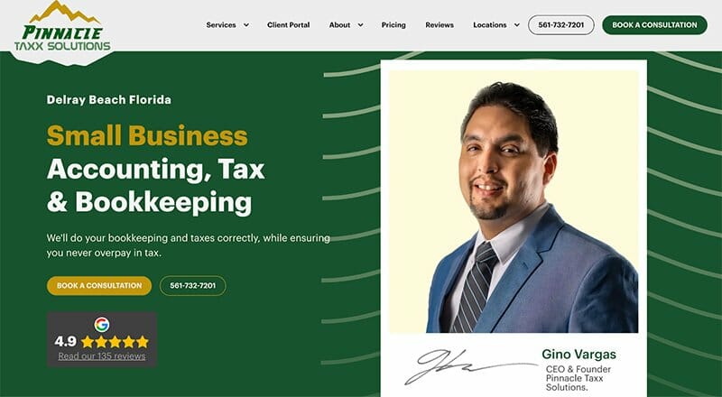 4. Pinnacle Taxx Solutions - Accountant Website Example