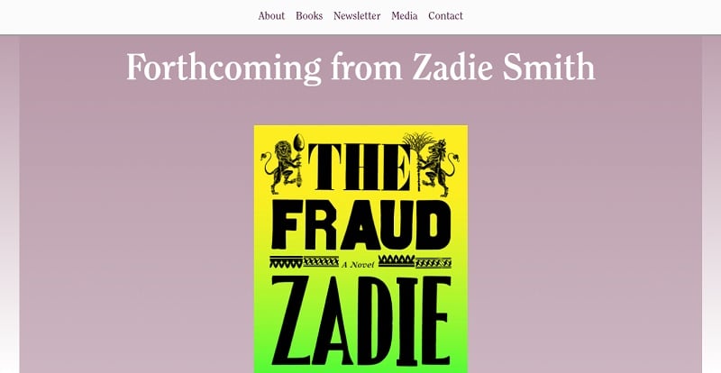 5. Zadie Smith - Writer Website example