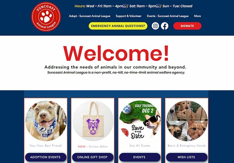 8. Suncoast Animal League - Veterinary Websites Example