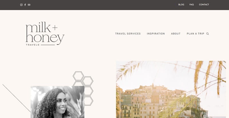 9. Milk + Honey Travels - Travel Website example