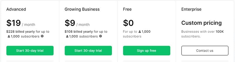 MailerLite - Pricing Plan