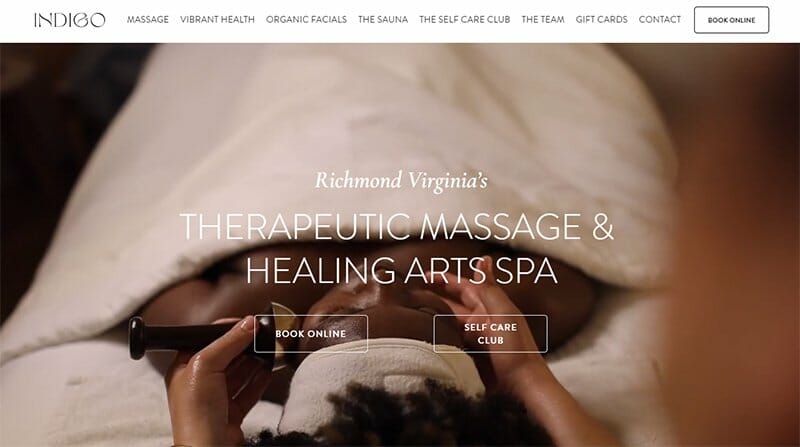 10. Indigo - Massage Therapist Website Example