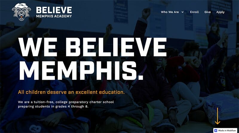 11. Believe Memphis Academy - School Websites Design Example