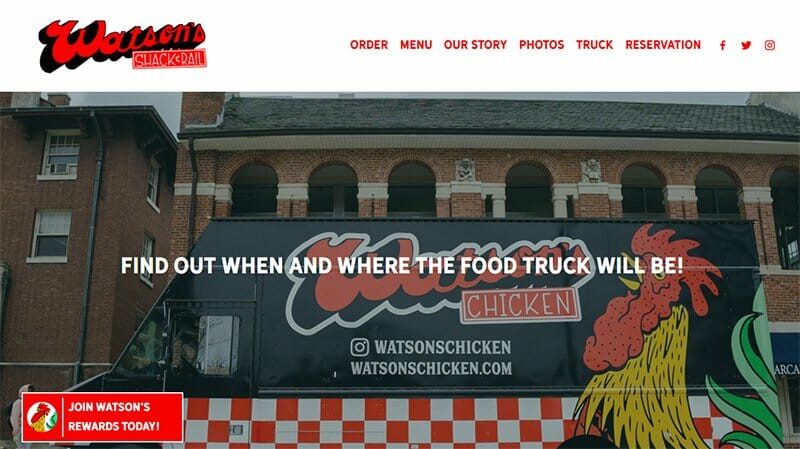 17. Watson's Shack & Rail - Food Truck Website Example