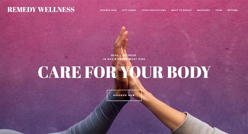 2. Remedy Wellness - Massage Therapist Website Example