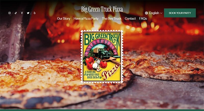 20. Big Green Truck Pizza - Food Truck Website Example
