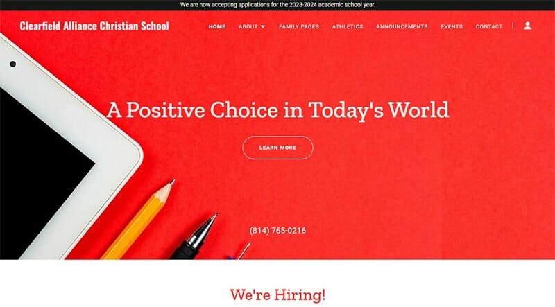 20. Clearfield Alliance Christian School - School Websites Design Example