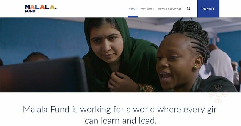 20. Malala Fund - Charity Website Example