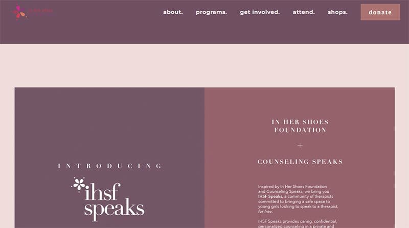 23. In Her Shoes - Charity Website Example
