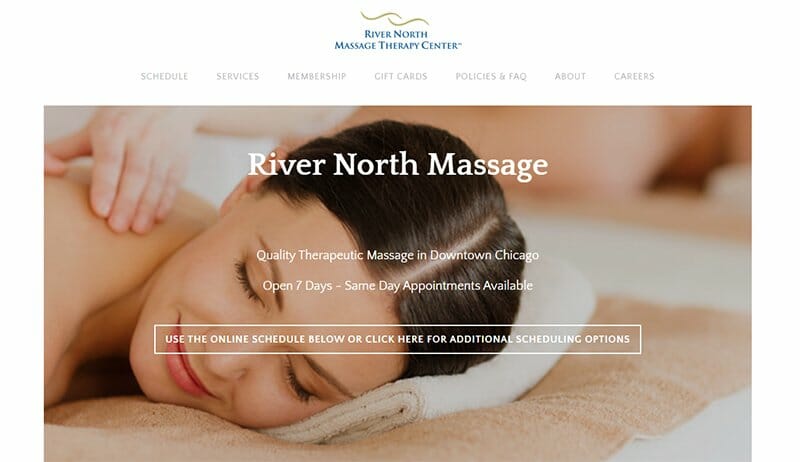 26. River North Massage Therapy Center - Massage Therapist Website Example