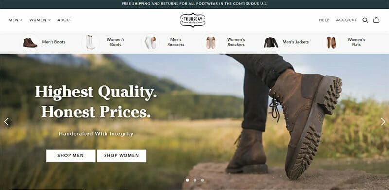 26. Thursday Boot Co - Modern Website Example