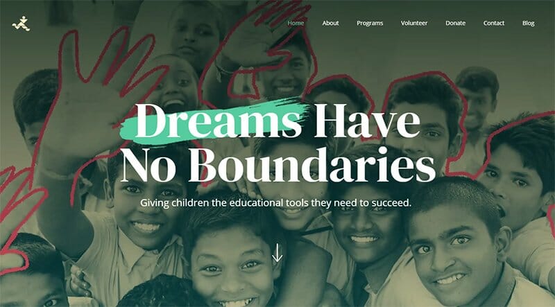 3. Dreams Have No Boundaries - Charity Website Example