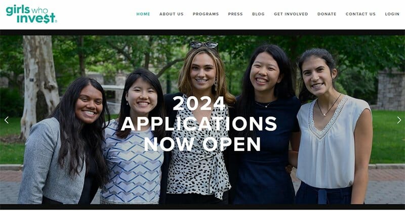 6. Girls Who Invest - Charity Website Example
