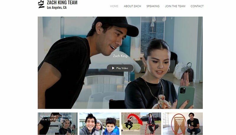 1. Zack King - Best Influencer Website Example