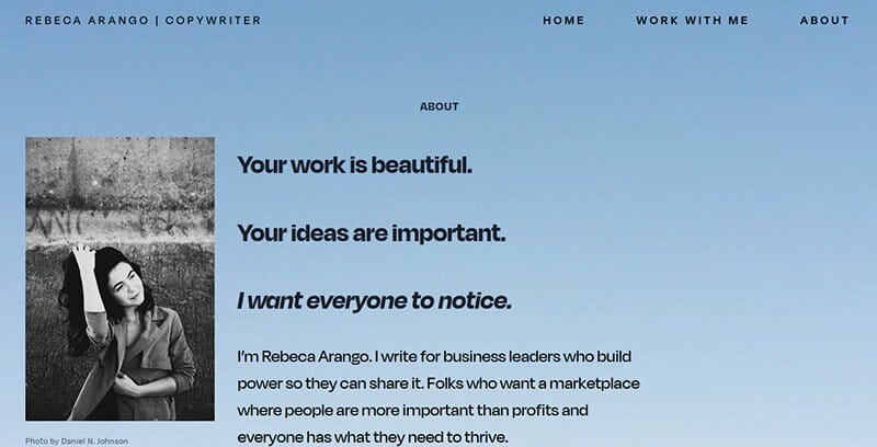 11. Rebeca Arango - About Me Website Example