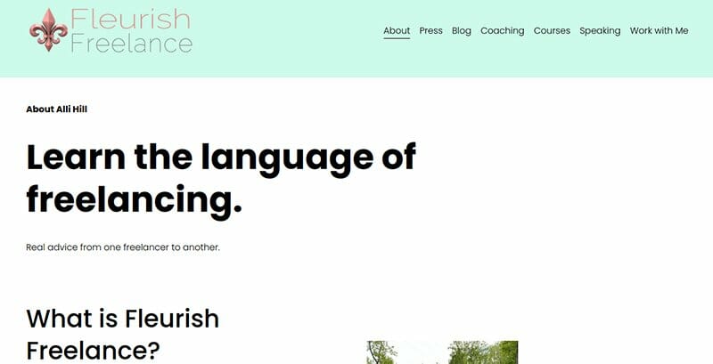 12. Fleurish Freelance - About Me Website Example