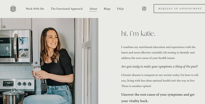 14. Evergreen Functional Nutrition - About Me Website Example