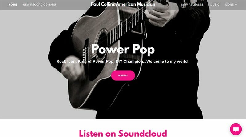 15. Paul Collins - Singer and Songwriter Website Example
