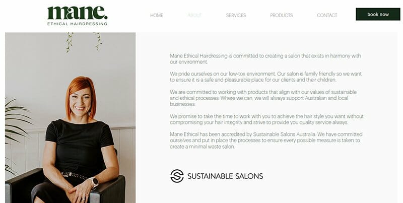 16. Mane Ethical Hairdressing - About Me Website Example