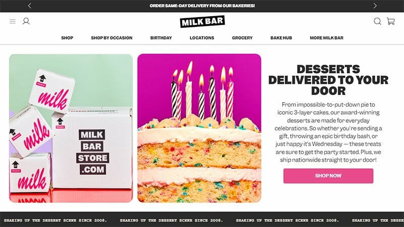 17. Milk Bar - Bakery Website Example