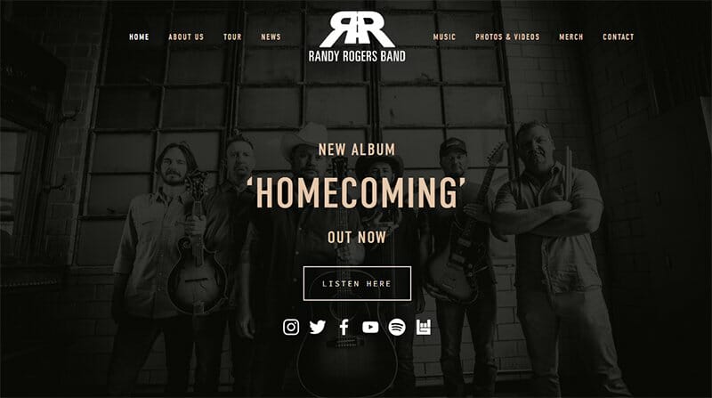 18. Randy Rogers Band - Best Influencer Website Example
