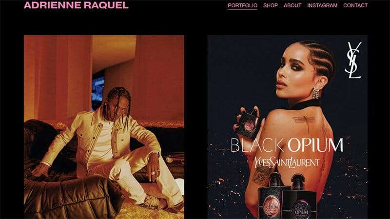 2. Adrienne Raquel - Best Influencer Website Example