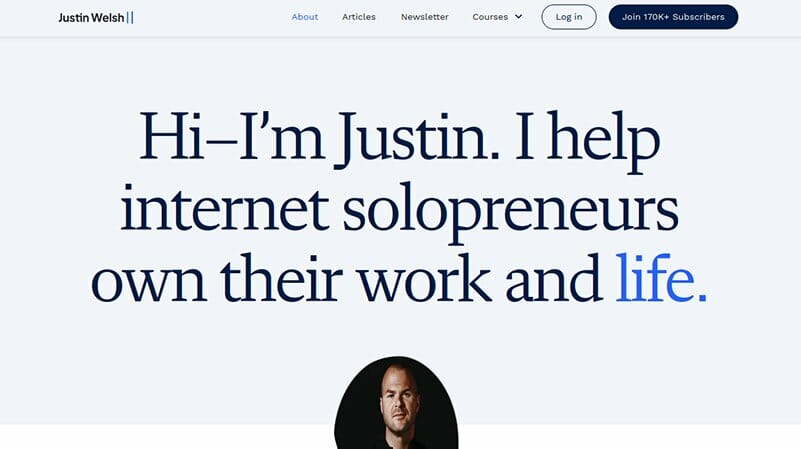 3. Justin Welsh - About Me Website Example