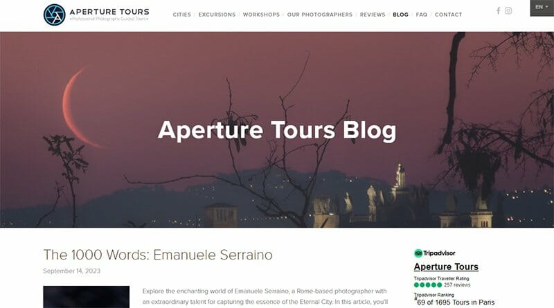 30. Aperture Tours - Inspiring Travel Blog Example