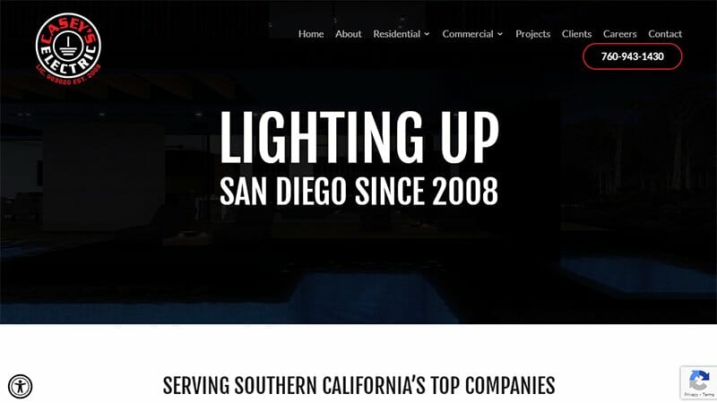 4. Casey’s Electric - Electrician Website Example
