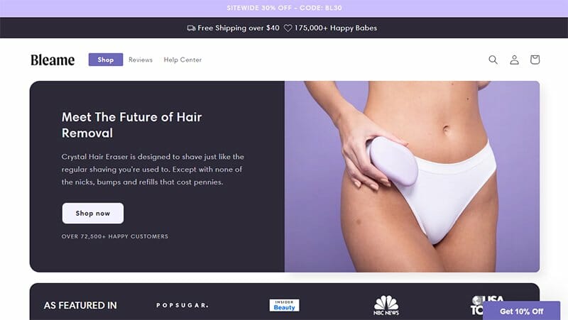 5. Bleame - Successful One-Product Shopify Store Example